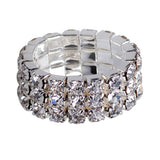 Maxbell 12 Pieces Triple Row Wedding Crystal Elastic Stretch Ring White