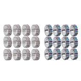 Maxbell 12 Pieces Triple Row Wedding Crystal Elastic Stretch Ring White