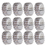 Maxbell 12 Pieces Triple Row Wedding Crystal Elastic Stretch Ring White