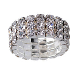 Maxbell 12 Pieces Triple Row Wedding Crystal Elastic Stretch Ring White