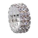 Maxbell 12 Pieces Triple Row Wedding Crystal Elastic Stretch Ring White