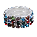 Maxbell 12 Pieces Triple Row Wedding Crystal Elastic Stretch Ring Multicolor