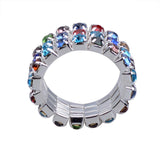 Maxbell 12 Pieces Triple Row Wedding Crystal Elastic Stretch Ring Multicolor