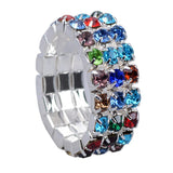 Maxbell 12 Pieces Triple Row Wedding Crystal Elastic Stretch Ring Multicolor