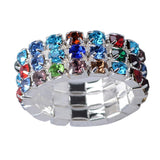 Maxbell 12 Pieces Triple Row Wedding Crystal Elastic Stretch Ring Multicolor