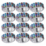 Maxbell 12 Pieces Triple Row Wedding Crystal Elastic Stretch Ring Multicolor