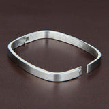 Maxbell Stainless Steel Couples Bracelet Cuff Bangle Square Wristband Silver 6mm