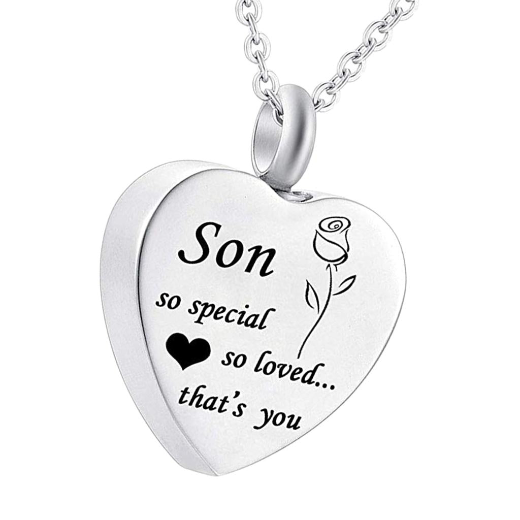 Maxbell Waterproof Stainless Steel Heart Cremation Keepsake Urn Necklace Son