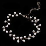 Maxbell Trendy Women Pearls Choker Clavicle Chain Short Necklace with Pendant Golden