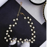 Maxbell Trendy Women Pearls Choker Clavicle Chain Short Necklace with Pendant Golden