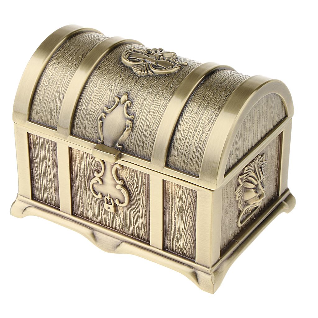 Maxbell Rectangle Vintage Metal Treasure Chest Trinket Jewellery Box Antique Brass