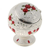 Maxbell Metal Jewelry Box with Lid Windproof Ashtray Home Decor Silver Rose