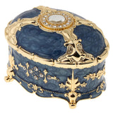 Maxbell Retro Enamel  European Style Oval Trinket Chest Jewelry Box Organizer Blue