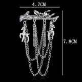 Maxbell Men's Branches with Deer Hanging Chain Brooch Pin Tassels Brooch Pin Silver