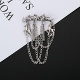 Maxbell Men's Branches with Deer Hanging Chain Brooch Pin Tassels Brooch Pin Silver