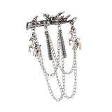 Maxbell Men's Branches with Deer Hanging Chain Brooch Pin Tassels Brooch Pin Silver