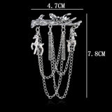 Maxbell Men's Branches with Deer Hanging Chain Brooch Pin Tassels Brooch Pin Silver
