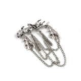 Maxbell Men's Branches with Deer Hanging Chain Brooch Pin Tassels Brooch Pin Silver