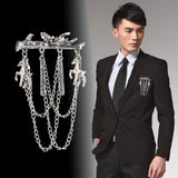 Maxbell Men's Branches with Deer Hanging Chain Brooch Pin Tassels Brooch Pin Silver