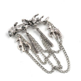 Maxbell Men's Branches with Deer Hanging Chain Brooch Pin Tassels Brooch Pin Silver