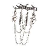 Maxbell Men's Branches with Deer Hanging Chain Brooch Pin Tassels Brooch Pin Silver
