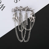 Maxbell Men's Branches with Deer Hanging Chain Brooch Pin Tassels Brooch Pin Silver