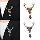 Maxbell Euro-American Suit Brooch Deer Head Water Drop Rhinestone Diamond Bronze
