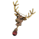 Maxbell Euro-American Suit Brooch Deer Head Water Drop Rhinestone Diamond Bronze