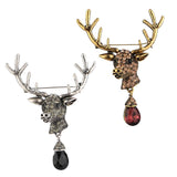 Maxbell Euro-American Suit Brooch Deer Head Water Drop Rhinestone Diamond Bronze