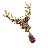 Maxbell Euro-American Suit Brooch Deer Head Water Drop Rhinestone Diamond Bronze