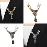 Maxbell Euro-American Suit Brooch Deer Head Water Drop Rhinestone Diamond Bronze