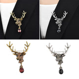 Maxbell Euro-American Suit Brooch Deer Head Water Drop Rhinestone Diamond Bronze
