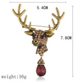 Maxbell Euro-American Suit Brooch Deer Head Water Drop Rhinestone Diamond Bronze