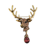 Maxbell Euro-American Suit Brooch Deer Head Water Drop Rhinestone Diamond Bronze