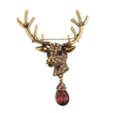 Maxbell Euro-American Suit Brooch Deer Head Water Drop Rhinestone Diamond Bronze