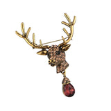 Maxbell Euro-American Suit Brooch Deer Head Water Drop Rhinestone Diamond Bronze