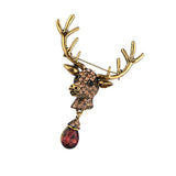 Maxbell Euro-American Suit Brooch Deer Head Water Drop Rhinestone Diamond Bronze