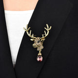 Maxbell Euro-American Suit Brooch Deer Head Water Drop Rhinestone Diamond Bronze