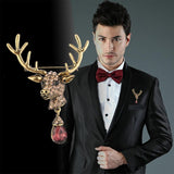 Maxbell Euro-American Suit Brooch Deer Head Water Drop Rhinestone Diamond Bronze