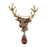 Maxbell Euro-American Suit Brooch Deer Head Water Drop Rhinestone Diamond Bronze