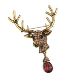 Maxbell Euro-American Suit Brooch Deer Head Water Drop Rhinestone Diamond Bronze