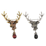 Maxbell Euro-American Suit Brooch Deer Head Water Drop Rhinestone Diamond Bronze