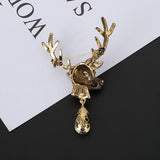 Maxbell Euro-American Suit Brooch Deer Head Water Drop Rhinestone Diamond Bronze