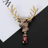 Maxbell Euro-American Suit Brooch Deer Head Water Drop Rhinestone Diamond Bronze