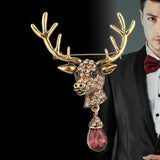 Maxbell Euro-American Suit Brooch Deer Head Water Drop Rhinestone Diamond Bronze