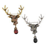 Maxbell Euro-American Suit Brooch Deer Head Water Drop Rhinestone Diamond Bronze