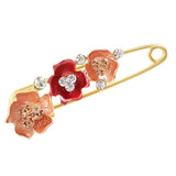 Maxbell Women's Crystal Rhinestone Camellia Flower Brooch Pin Golden Tone Red