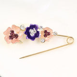 Maxbell Women's Crystal Rhinestone Camellia Flower Brooch Pin Golden Tone Red