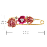 Maxbell Women's Crystal Rhinestone Camellia Flower Brooch Pin Golden Tone Red
