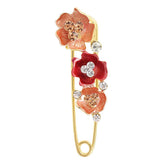 Maxbell Women's Crystal Rhinestone Camellia Flower Brooch Pin Golden Tone Red